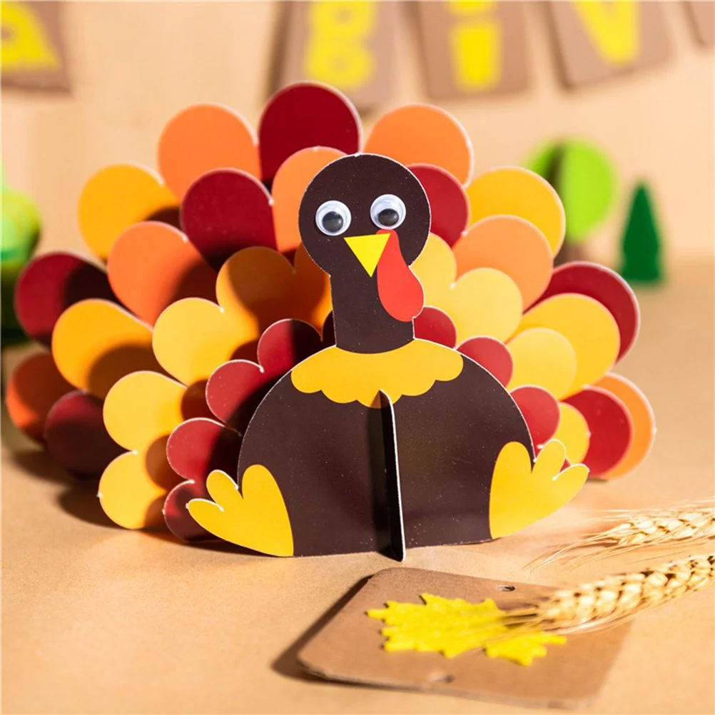 5 Pcs Thanksgiving Day Decor Turkey Ornament Paper Ornaments Three-dimensional DIY Turky