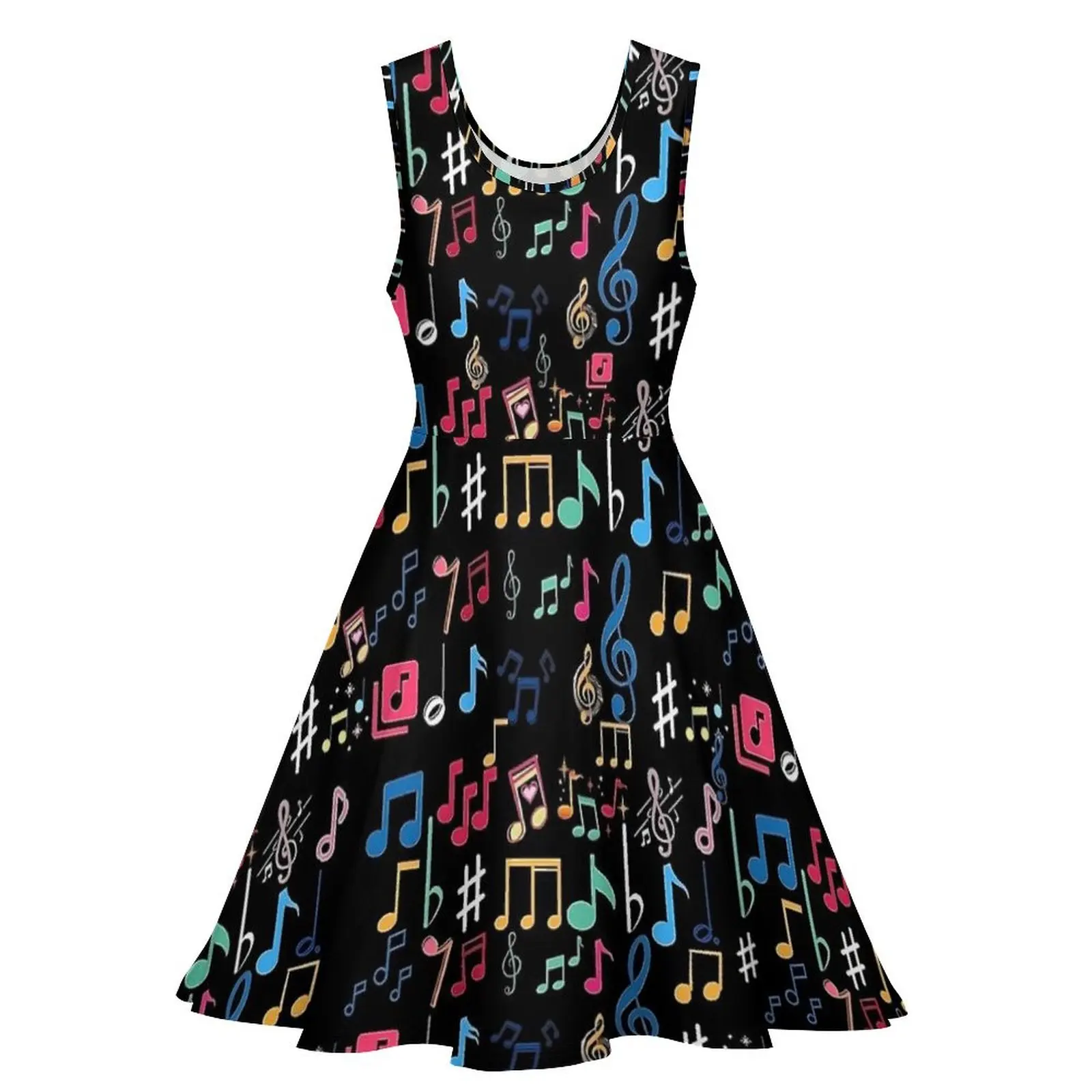 Abito con stampa di note musicali colorate Abiti Kawaii Abito da skate oversize casual senza maniche Vestido stampato femminile