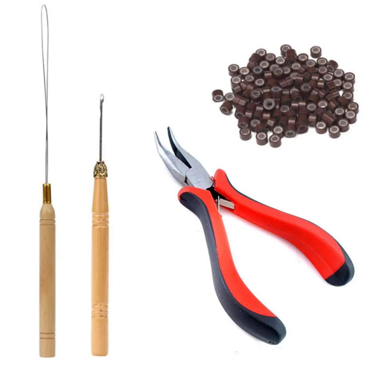 

Hair Extension Removal Pliers & Pulling Hook Tool Kit with 500 Micro Silicone Rings, Professional Hair Styling Accessory (Brown)