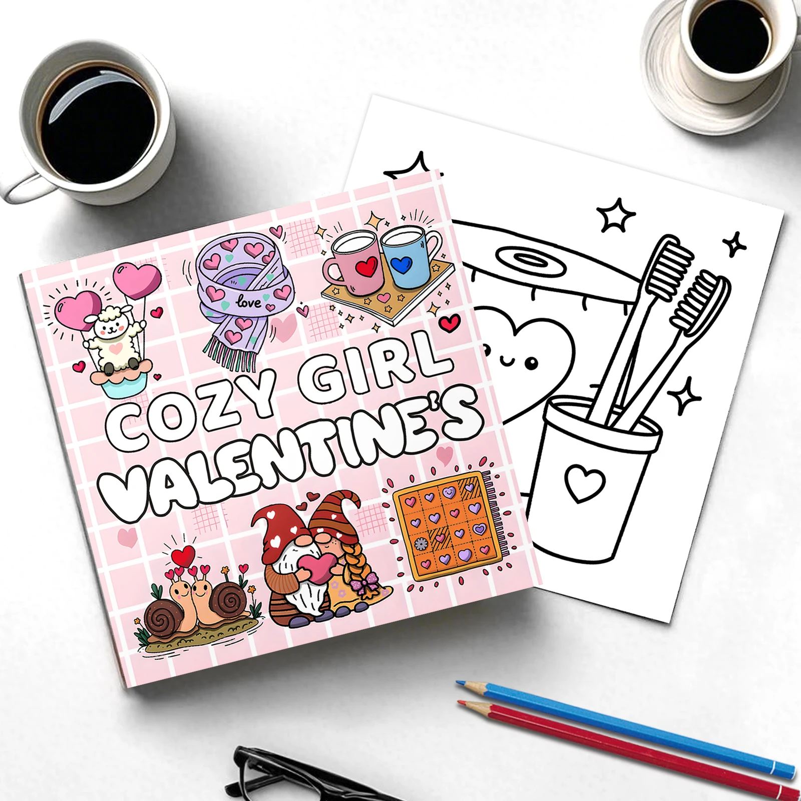 COZY GIRL VALENTINES Coloring Book for Adults Featuring Cartoon Bold-easy Patterns for Relaxation Kids DIY Painting Drawing Book