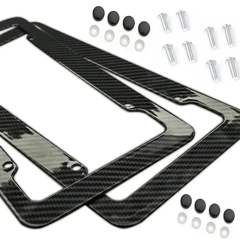 

Carbon Fiber License Plate Frame-Black Plastic Front & Rear Car Tag Holder Cover For Men/ Women,With Mount Hardware,Screws