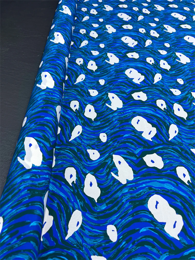 Blue Starry Sky Van Gogh Oil Painting Style Digital Printing Crepe Satin Fabric High Quality Handmade DIY Clothing Silk Fabric