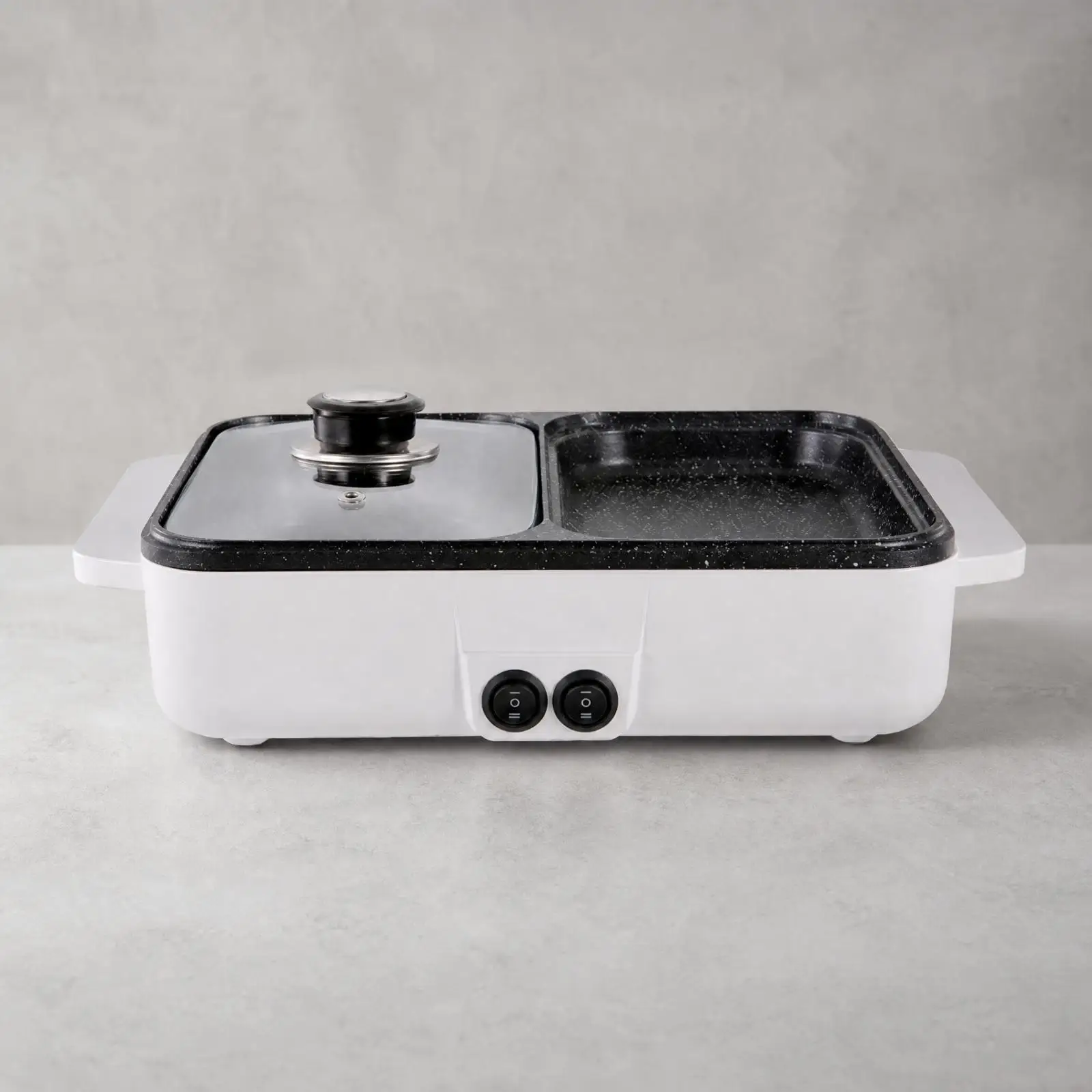 Electric Grill Hot Pot Combo Dual Heat Control Cooker 7cm Deep Pan Portable Indoor BBQ Grill for Students