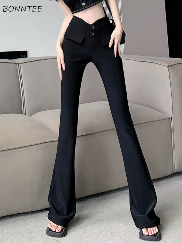 

Pants Women Flare Trousers Office Ladies Leisure Simple All-match Empire Korean Style Summer Design Slim Fashion Basic New Cozy