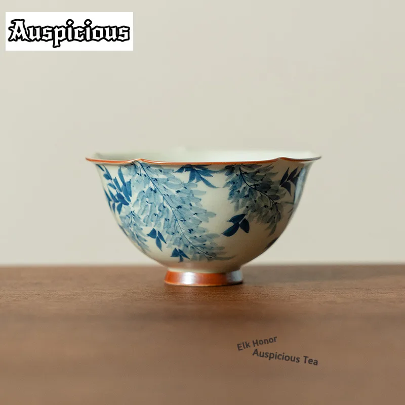 

90ml Hand-painted Wisteria Flower Teacup Retro Tea Bowl Beautiful Tea Cup Tea-tasting Smelling Cup Chazhan Master Cups Teaset