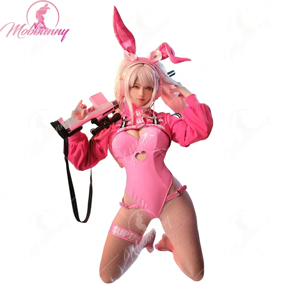 

Mobbunny Alice Derivative Women Sexy Lingerie Bunny Cosplay Costume Bodysuit and Jacket with Fishnet Stockings and Headband