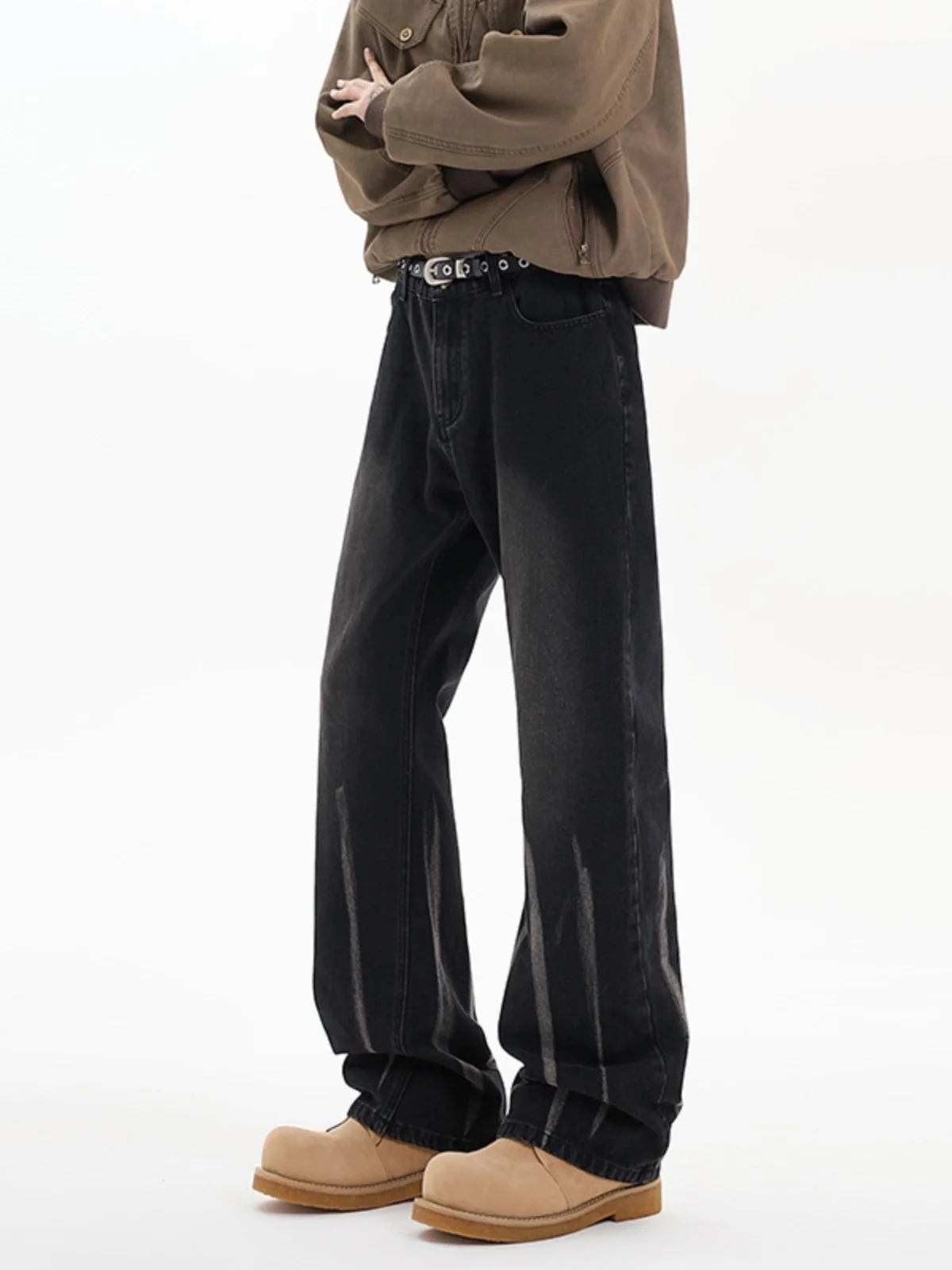 

Мужские джинсы в американском стиле, повседневные, свободные, в стиле хип-хоп, с эффектом окрашивания, широкие штанины, из смесового хлопка и полиэстера, дышащие, комфортные