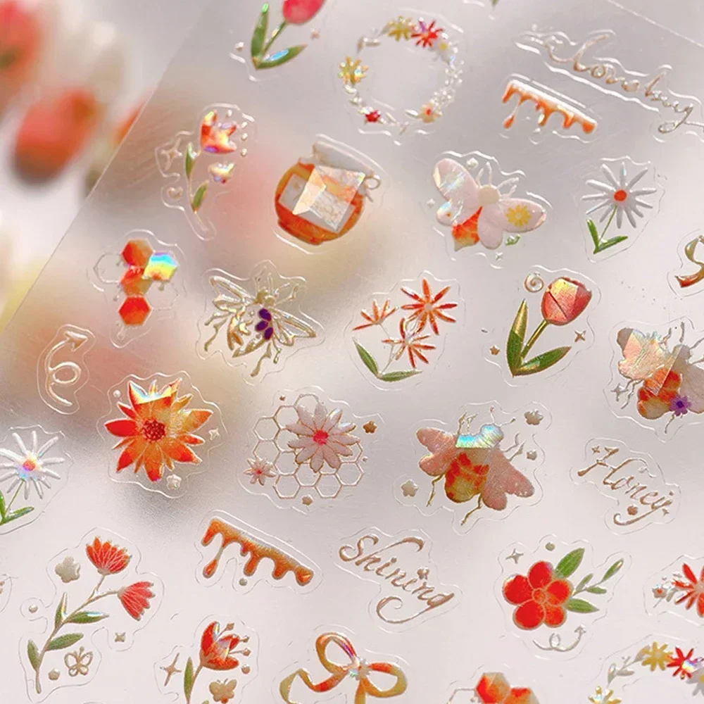 Cute Bunny Rabbit Spring Wildflower Bowknot Flower Lily Moth Orchid Garden Samoprzylepne naklejki do paznokci Szykowne naklejki do manicure