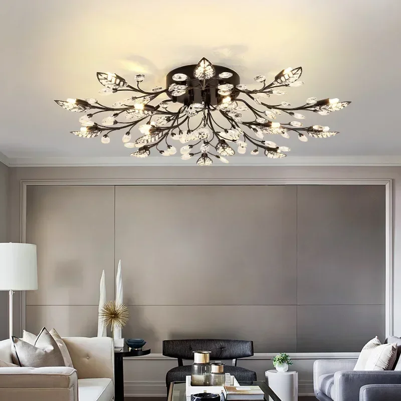 

American modern crystal ceiling light bedroom flower shaped leaf LED ceiling light G4 Nordic home decoration lighting fixture