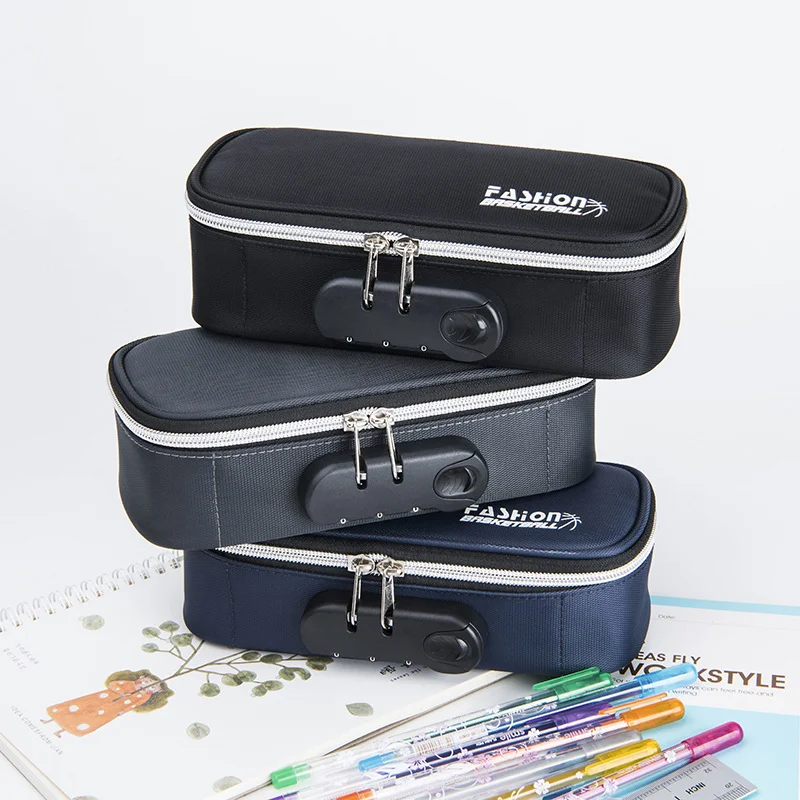 Large Capacity Pencil Case Code Lock Portable Waterproof Canvas Pencil  Bag School Pen Case Stationery