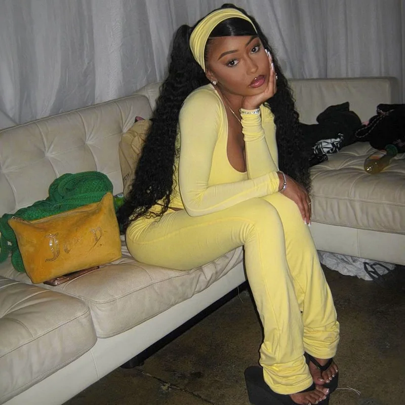 エレガントなベーシックカラーセット、トレンディなハイウエストロングパンツ、レディースワンピーススーツ、ポリエステル生地、秋シーズン、高品質