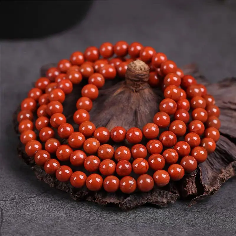 Natural Red Agate 108 Bead Mala Bracelet Men Women Healing Gemstone Fine Jewelry Southern Red Agate Three Circle Bracelet Bangle