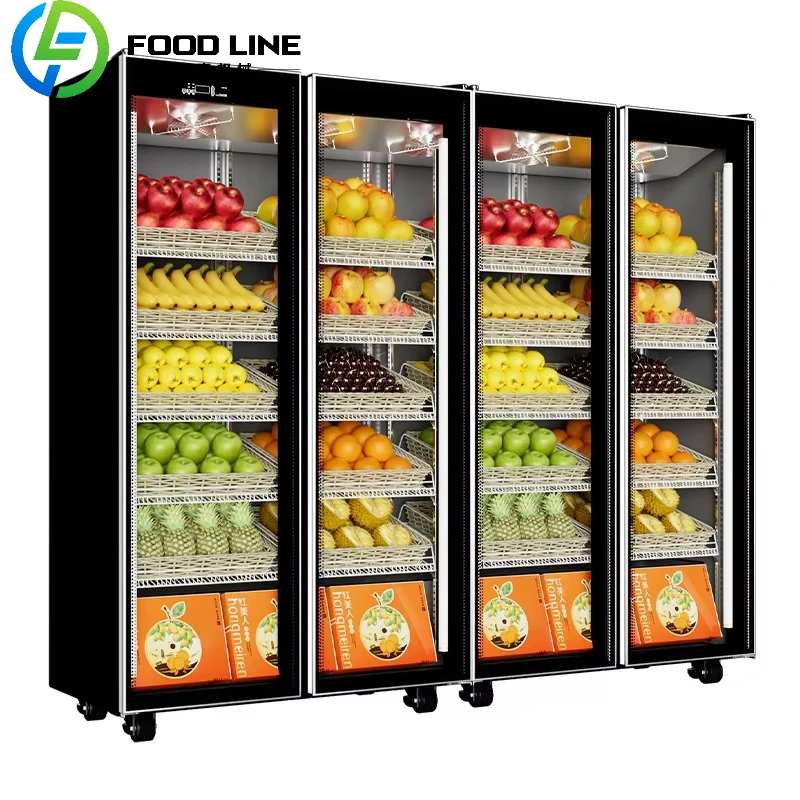 Customizable Stainless Steel Commercial Refrigerated Display Supermarket Produce Case Fruit Vegetable Display Refrigerator