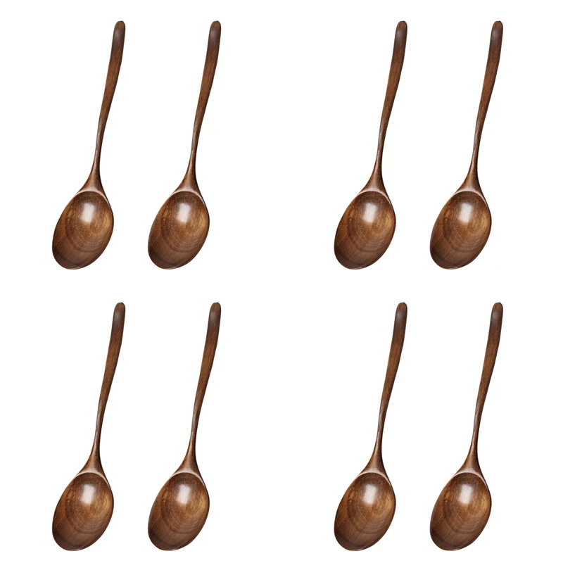 

Vintage Chinese Style Handcrafted Wooden Soup Spoon Set Of 8, For Dinner, Salad Desserts, Snacks, Rice, Soup, Fruit
