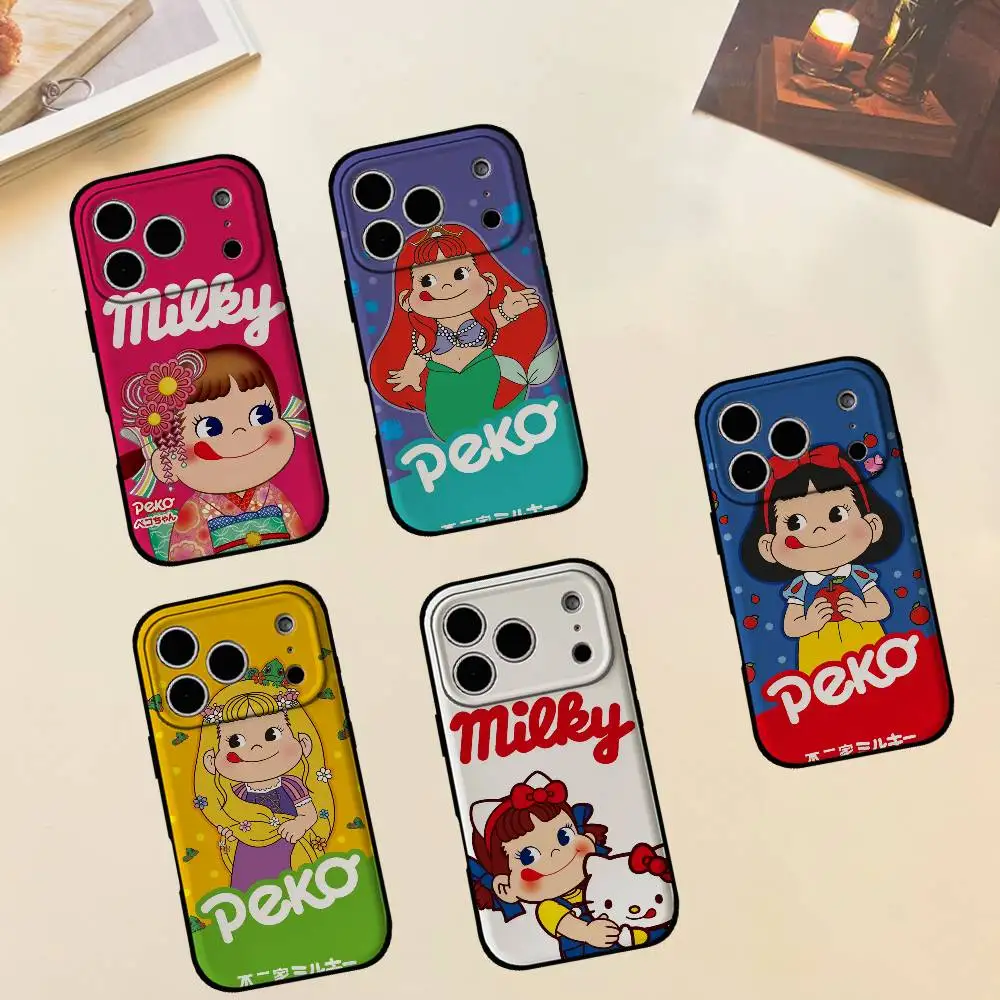 Fujiya Milky Peko-Chan Handyhülle für iPhone 1716 15 14 13 Pro Max 11 12 Mini X Xs XR Schwarze Silikonhülle