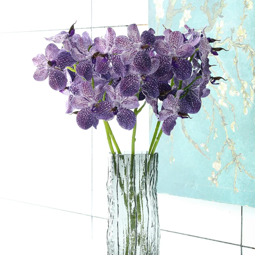 

2 Pack Hand-feel 7-head Simulated Vanda Orchid Fake Flower Party Wedding Decorornaments Flower Arrangement Home Decoration