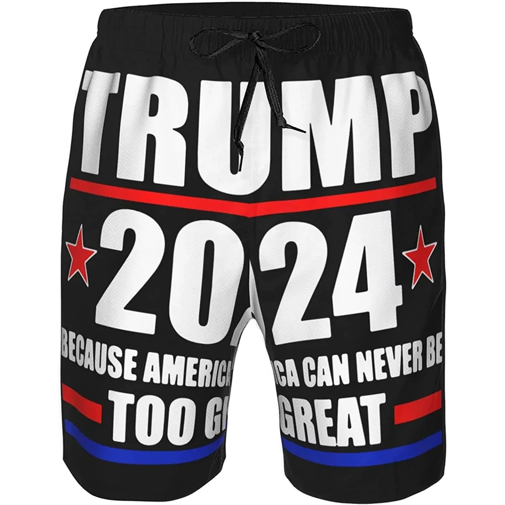 Men\'s Trump 2024 Shorts Pants Men Hawaiian Quick Dry Beach Shorts Swim Trunks Beachwear Bermuda Surf Swimsuit Cool Board Shorts