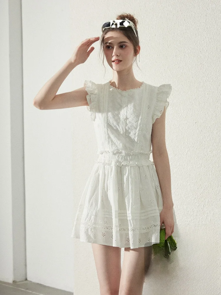 

Летняя свободная юбка-трапеция Galaxy Sweetheart из хлопка с кружевными вставками и вырезами, белая, для девочек, с эффектом похудения