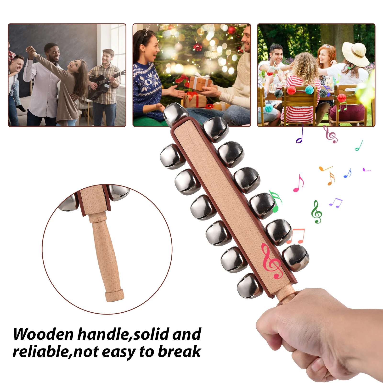 أجراس جلجل يدوية لحفلات الكريسماس ، هزاز خشبي ، أداة قرع موسيقية ، عصا مزلقة #1