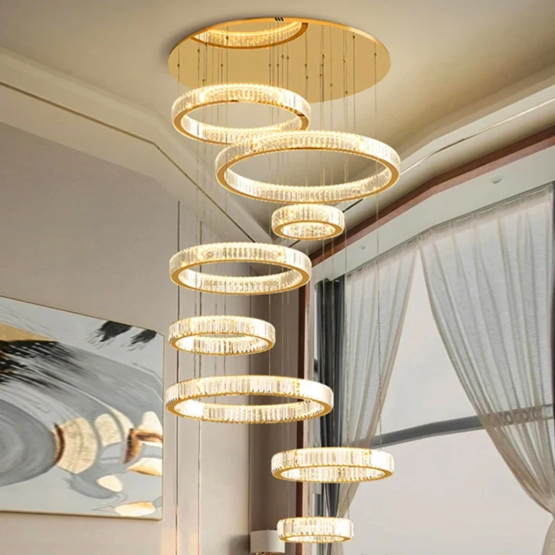 

Современная хрустальная люстра для дома, подвесной светильник для лестницы, подвесные светильники для гостиной, интерьерное освещение