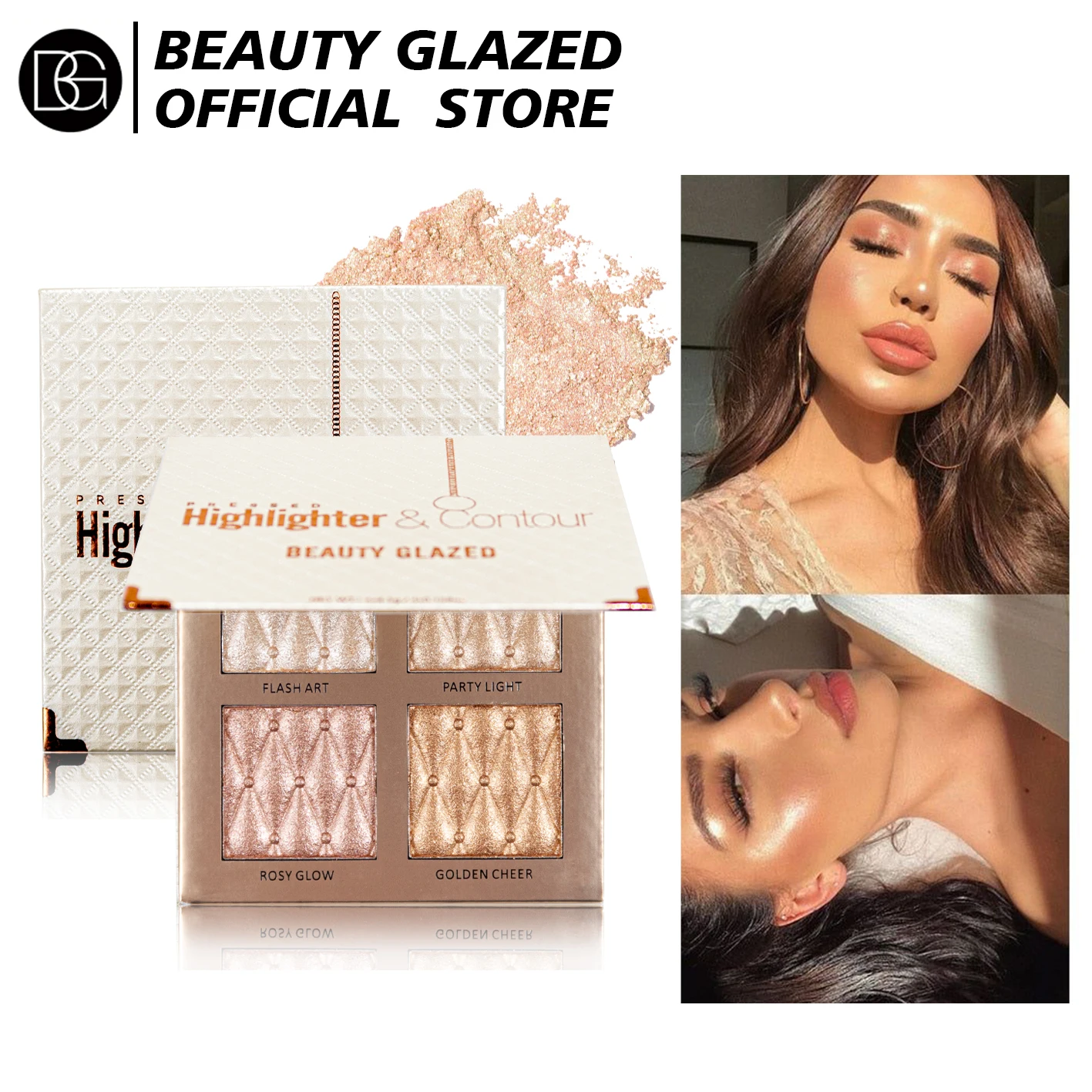 BEAUTY GLAZED-Poudre de surligneur scintillante, palette de maquillage, contour du visage, illuminateur miroitant, surbrillance vidéo, cosmétique, 4 couleurs