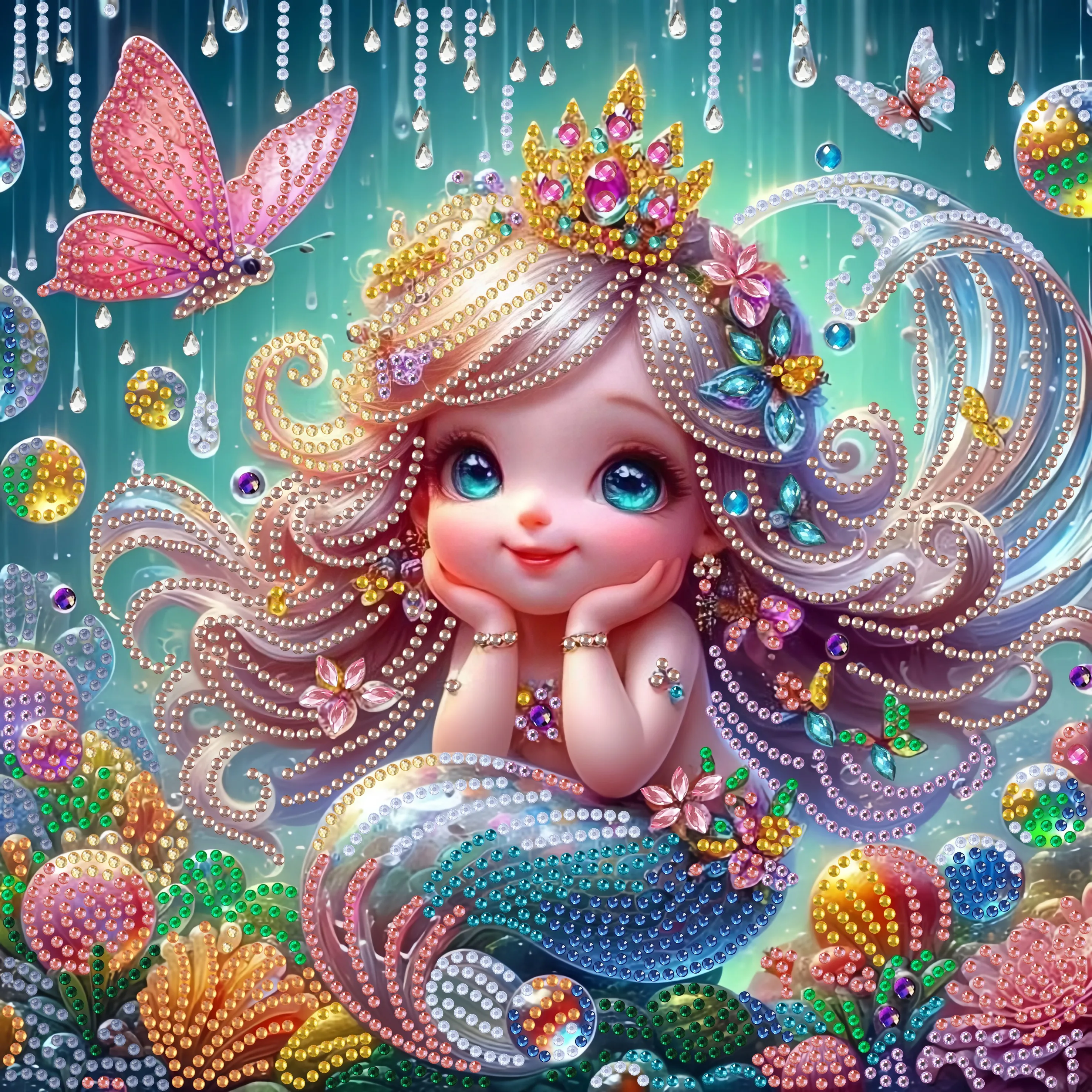 1 set of mermaid themed diamond painting set, DIY 5D color irregular crystal diamond partial inlaid painting design