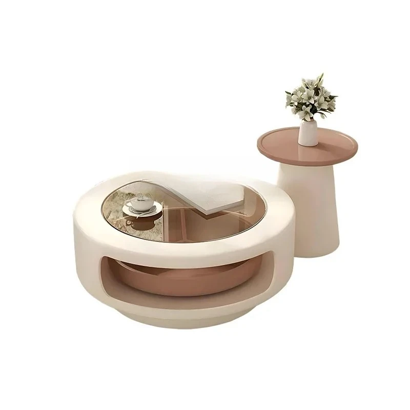 

Cream style, round coffee table combination modern simple small apartment, storage coffee table size round table Italian style