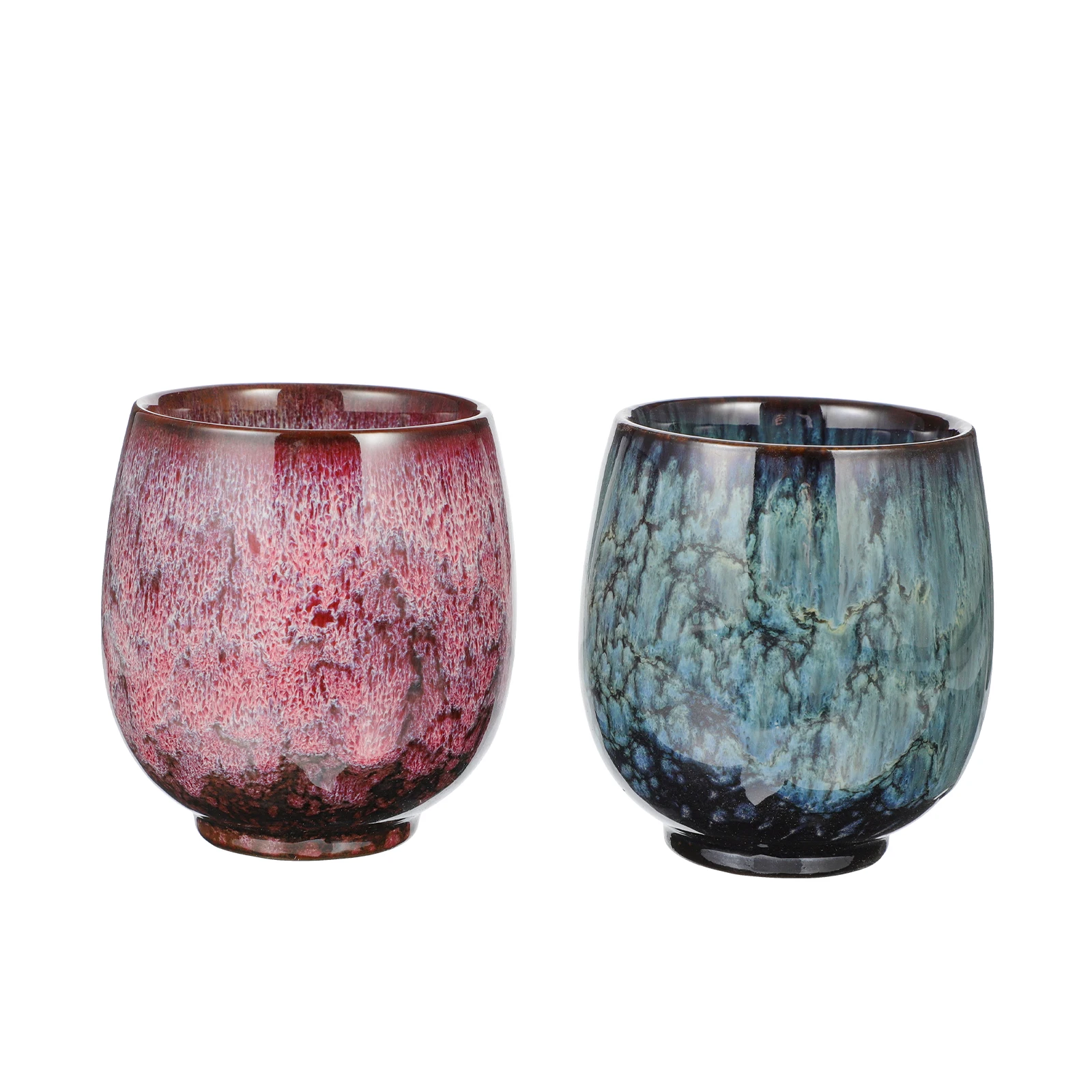 

2Pcs Porcelain Tea Cups Retro Ceramic Teaware Simple Shape Fine Craftsmanship Decorative Home Tea Room Heat Resistance