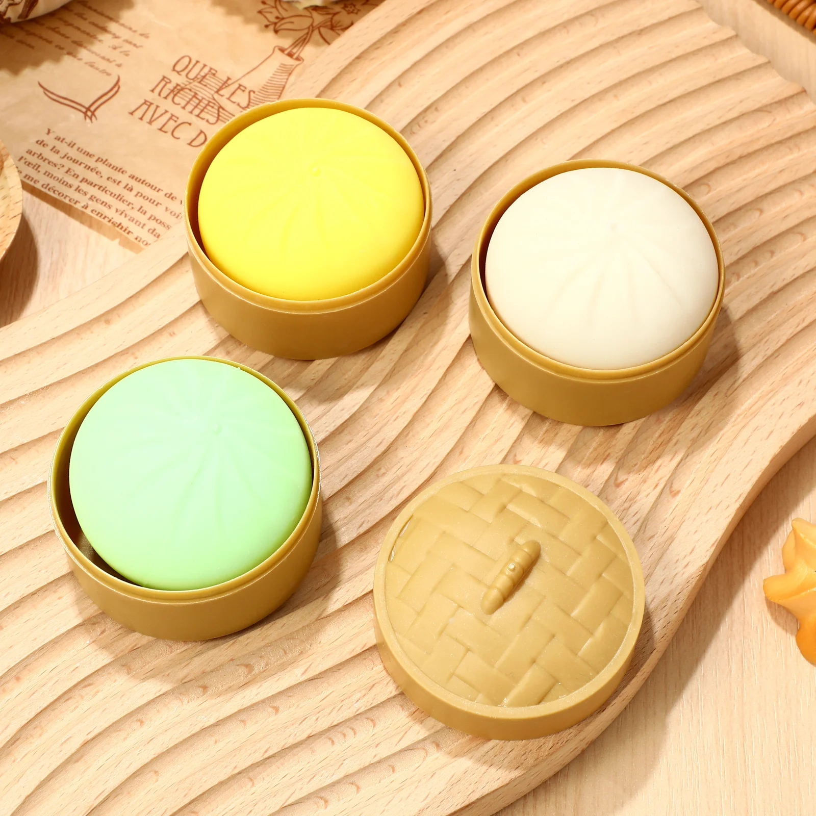 3 pçs bolinho bolas de estresse espremer sensorial mão descompressão bun para crianças adultos simulação comida playset cozido no vapor recheado