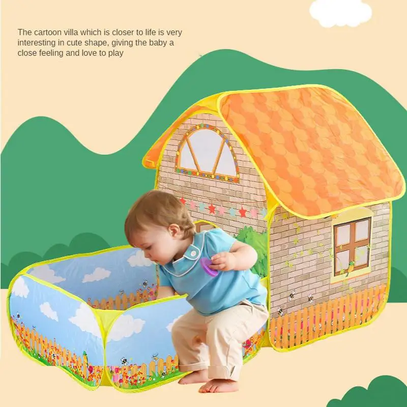 Play Tent Set Foldable Villa Garden Tent Toy Play Tent With Ball Pit Boys Indoor& Outdoor Play House Perfect Kid's Gifts