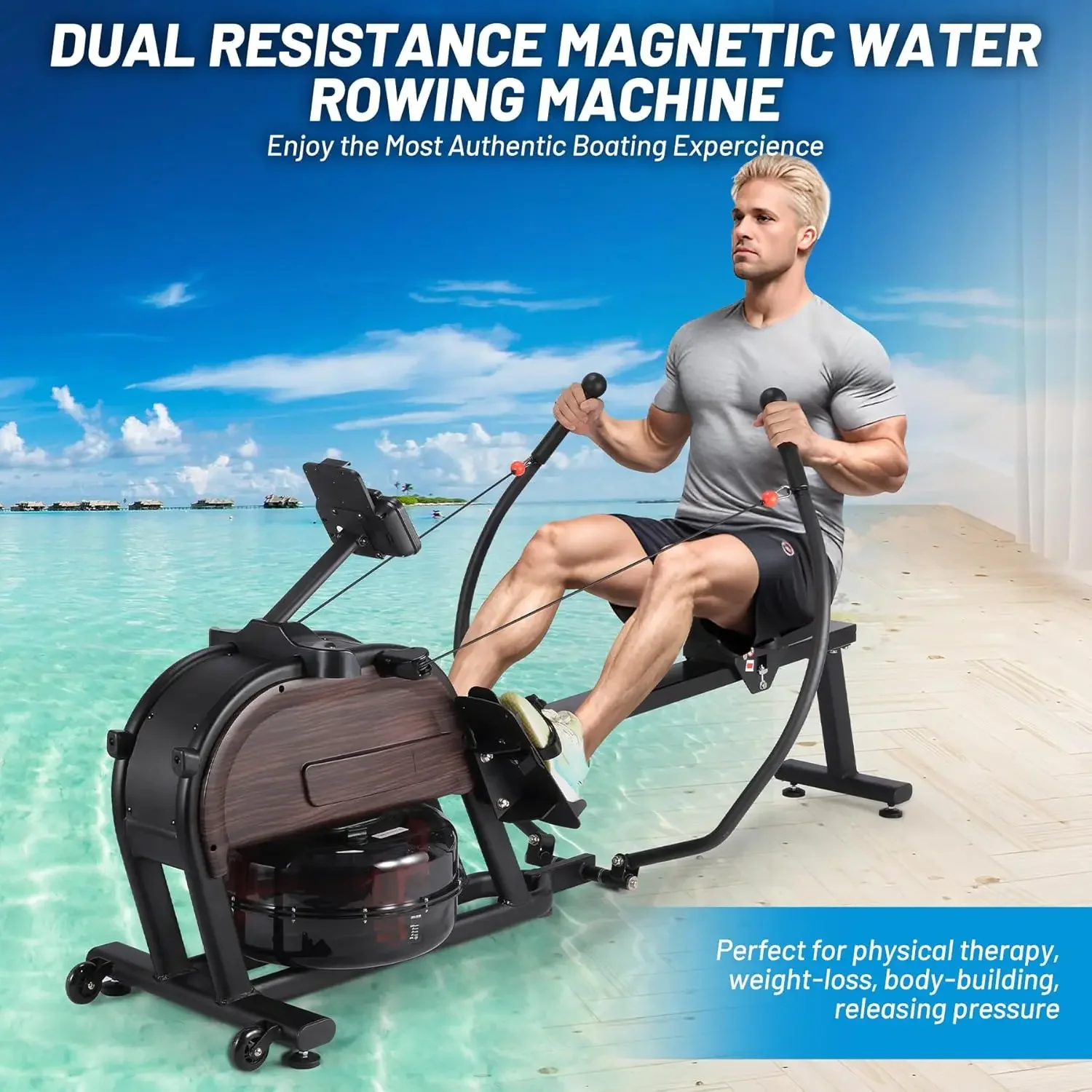 

Magnetic/Water Rowing Machine, Rower Machine w 16 Resistance Levels, Full-Body Workout