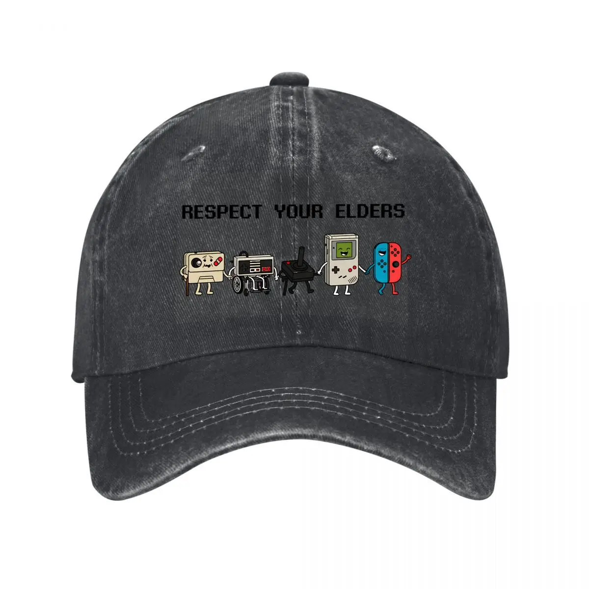 Respect Your Elders Retro Gaming Controllers Cartoon New Vintage Washed Cotton Baseball Cap Sun Hats