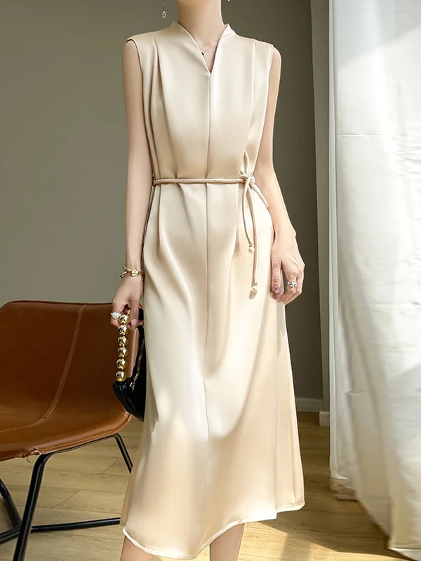 Frühling Sommer 2025, V-Ne-Acetat-Satin Dr. Damen Svel, luxuriös, glatt, atmungsaktiv, Bla Dr. Ele l Taille