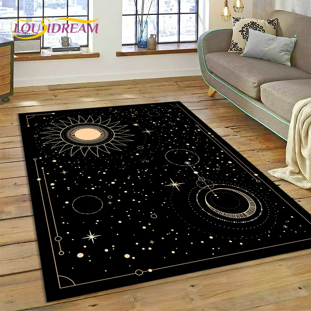 3D Mysterious Tarot Sun Moon Mandala Magic Cartoon Rug Carpet for Living Room Bedroom Home Decor,Non-slip Decoration for Doormat