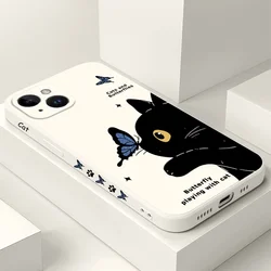 Cat Butterfly Phone Case For iPhone 16 15 14 13 12 11 X XR XS Plus Pro Max Mini Silicone Cover