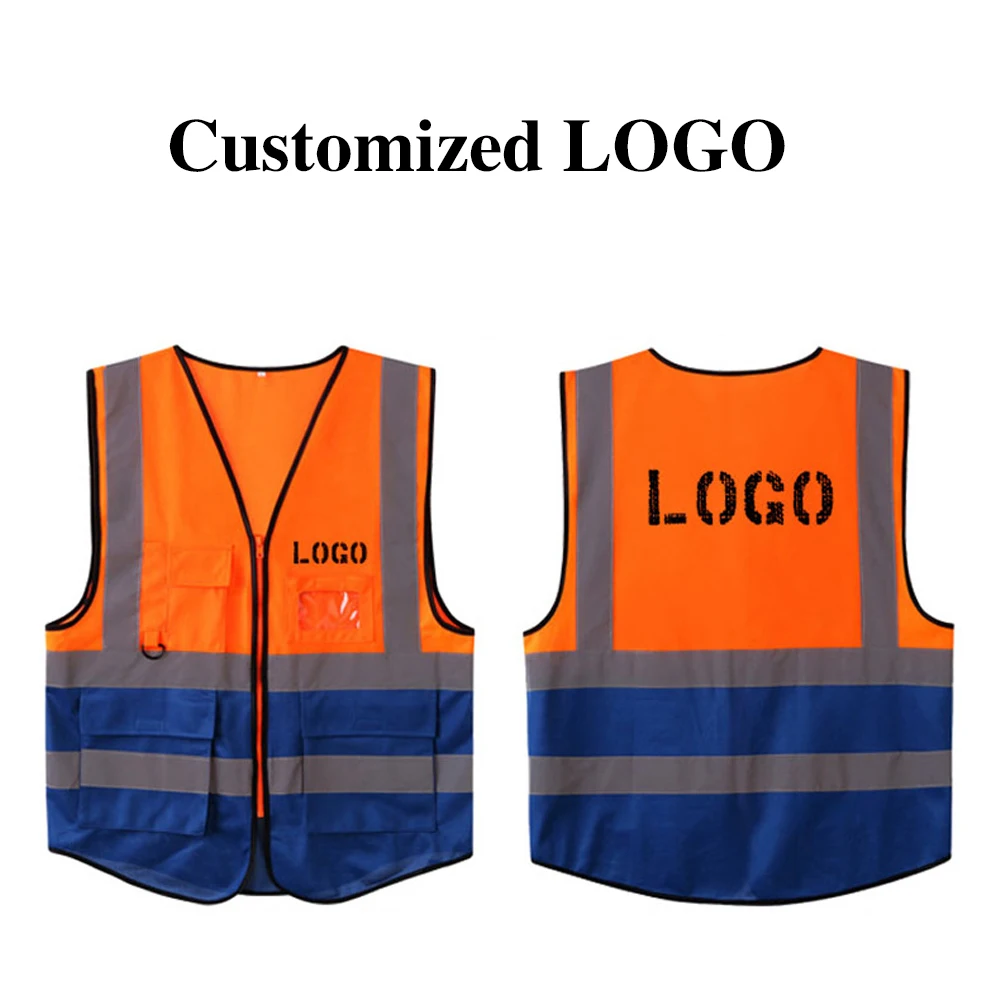 High Visibility Reflective Vest with Pockets and Zipper Unisex Fluorescent Vest for Construction Night Work Man Working Clothes