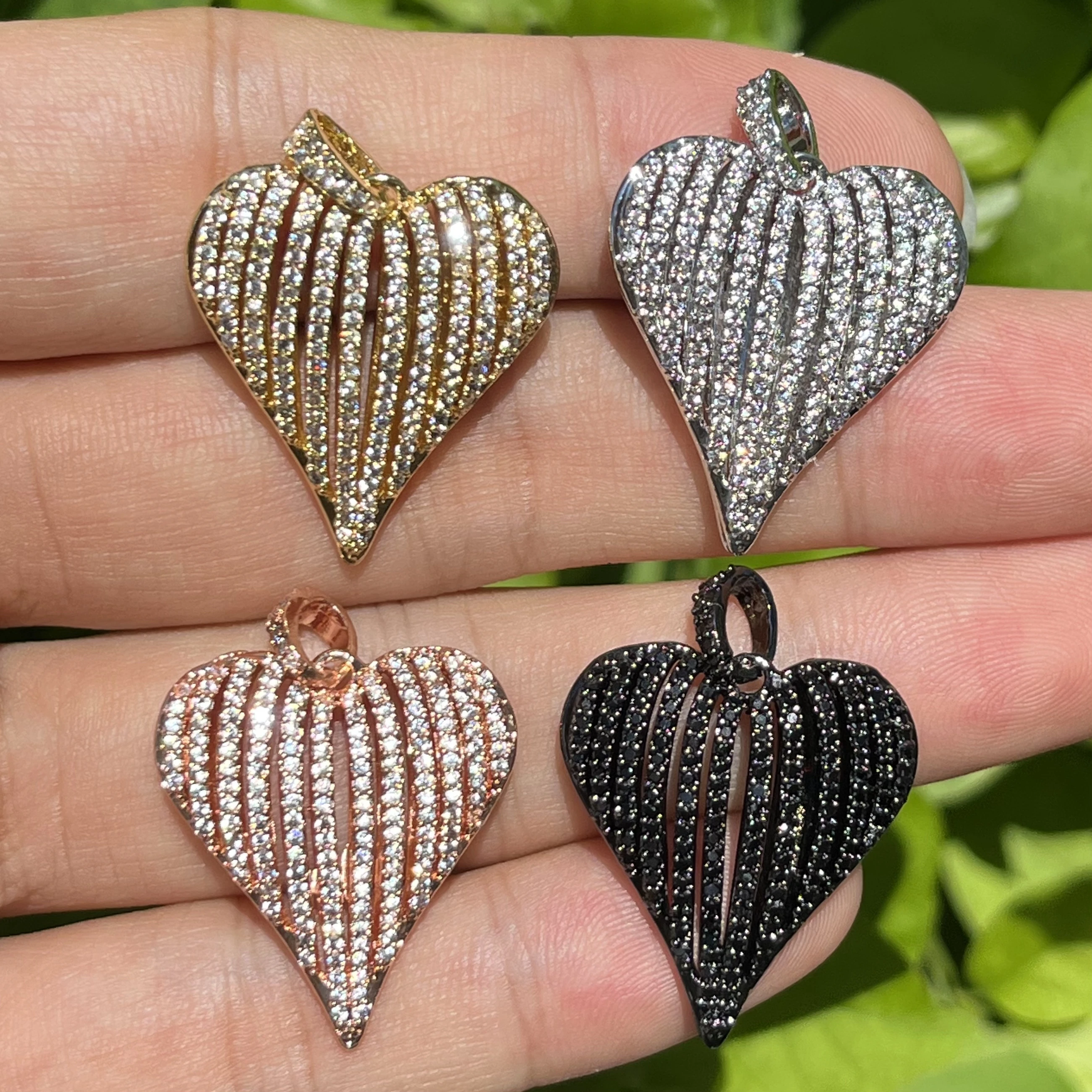 5pcs Cubic Zirconia Paved Heart Charms 2022 New Pendant For Bracelets Necklace Jewelry Making