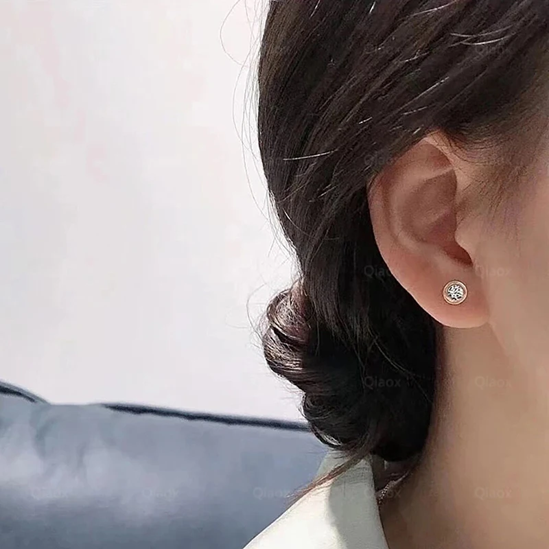 Classic 925 Sterling Silver Zircon Round Sparkling Single Diamond Stud Earrings Women's Simple Fashion Brand Jewelry Party Gifts