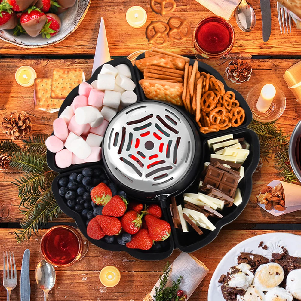 

2 In 1Electric Chocolate Fondue Maker Cotton Candy Chocolate Butters Toaster With 4 Detachable Trays Home Use Party Supplies