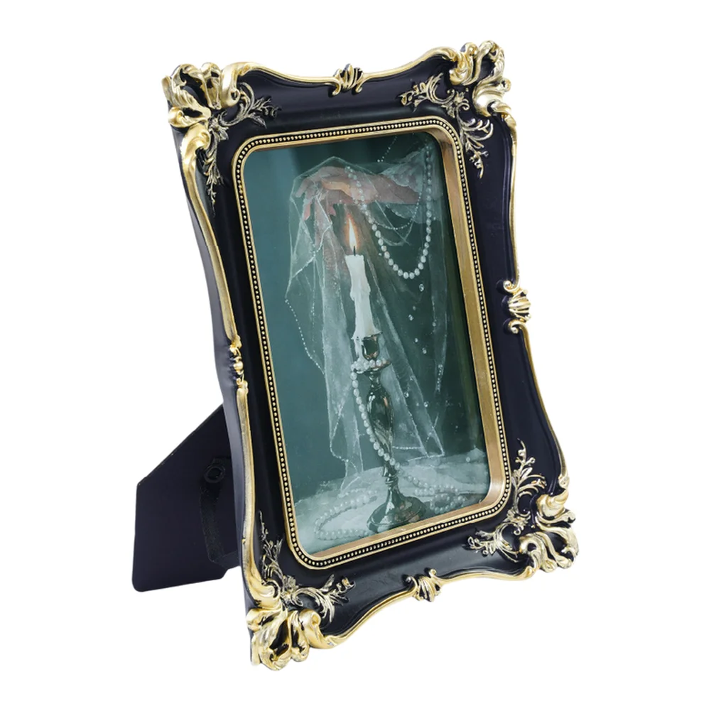 Vintage for Black and Gold Ornate Photo Frame with Baroque Carved Scrollwork for 7 Inch Photos For Home Decor Display