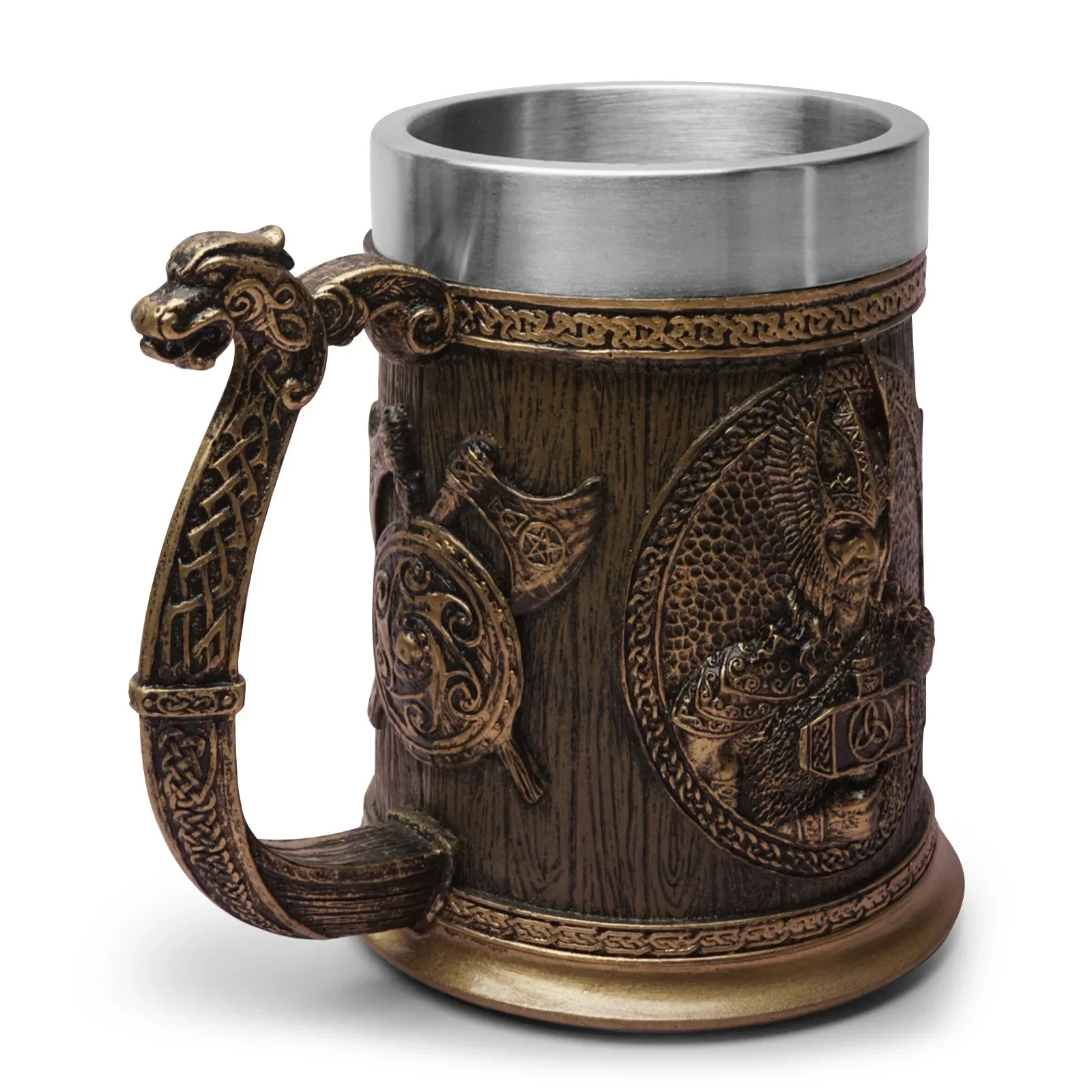 Norse Myth Style Beer Mug Medieval Dragon Resin Stainless Steel Beer Mug Retro Skull Tankard Coffee Mug Tea Cup Bar Decor