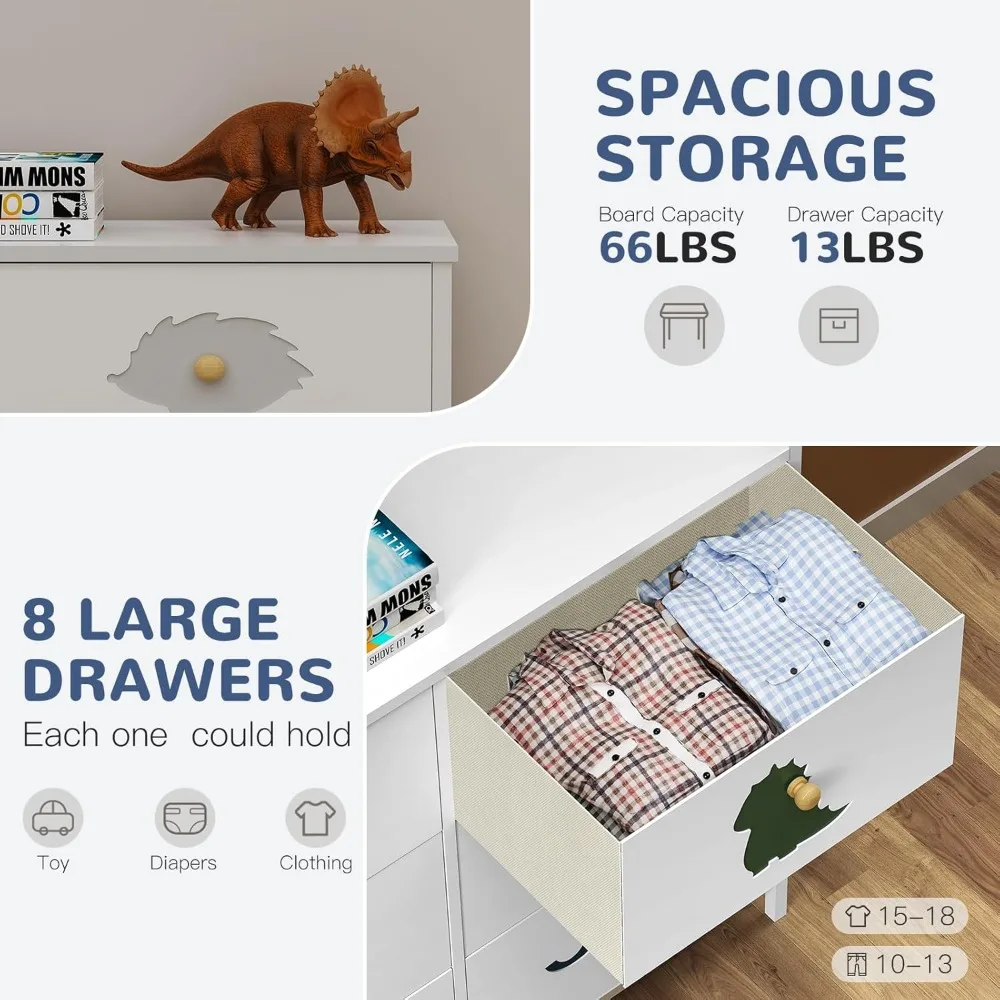 خزانة أطفال من FRAPOW لغرفة النوم، خزانة أطفال مع 8 أدراج قماشية، منظم تخزين طويل القامة للأطفال الصغار مع سطح خشبي معدني #4