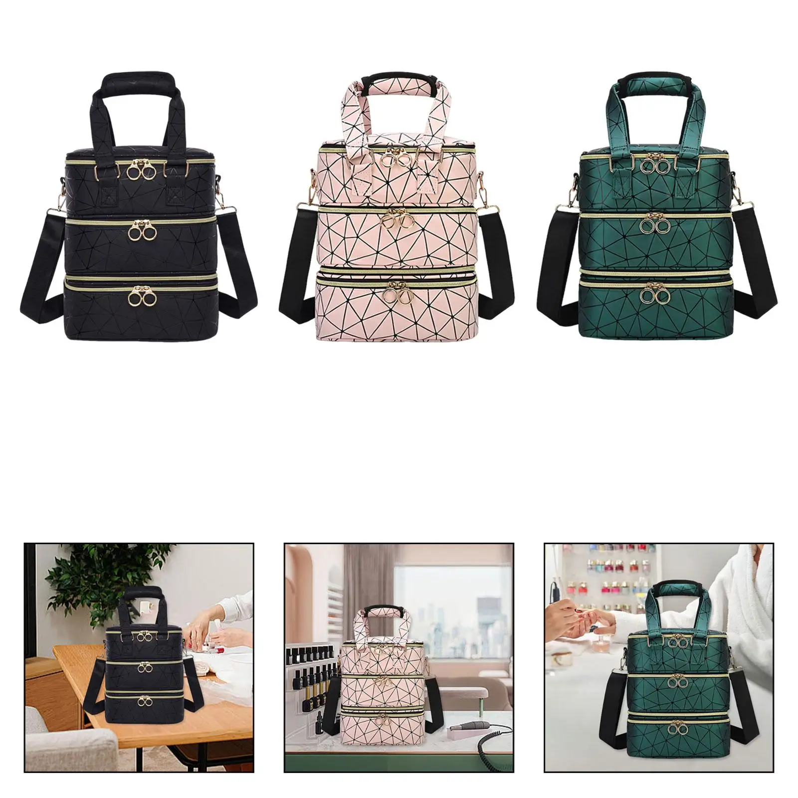 

Сумка-органайзер для лаков для ногтей с ручкой, большая вместимость, портативная дорожная сумка на молнии, косметичка, прочный аксессуар