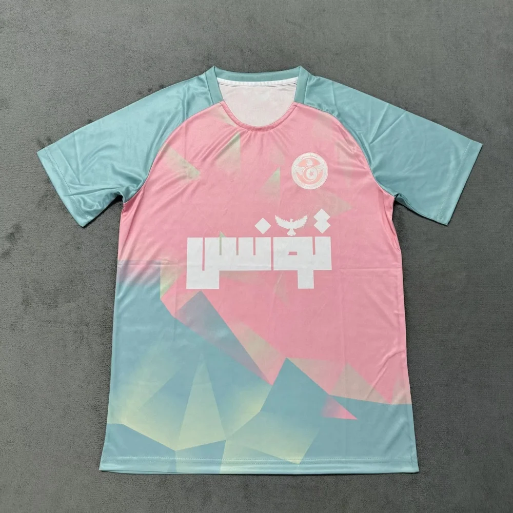 25-26 시즌 새로운 튀니지 스페셜 에디션 훈련복 3d 인쇄 건조 빠르게 통기성 남성 및 여성 티셔츠