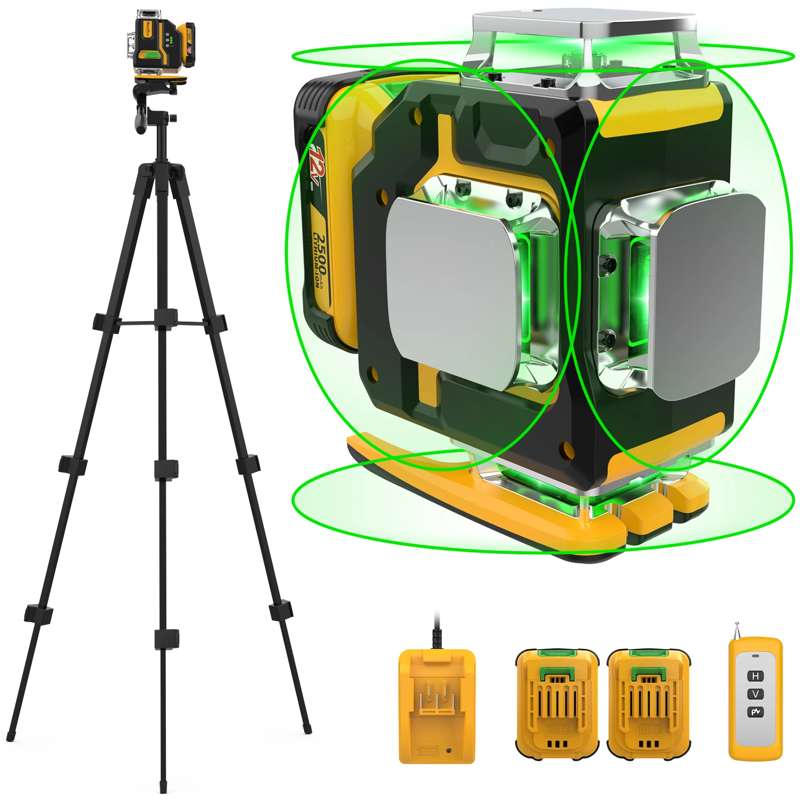 4D Industrial Green Level Kit with 1m Tripod 16-line Pendulum Self-Leveling 12V Lithium Battery 1-Year Warranty