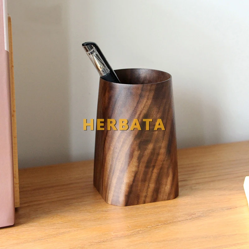 Black walnut classical simple wooden pen holder stationery storage office decoration decoration