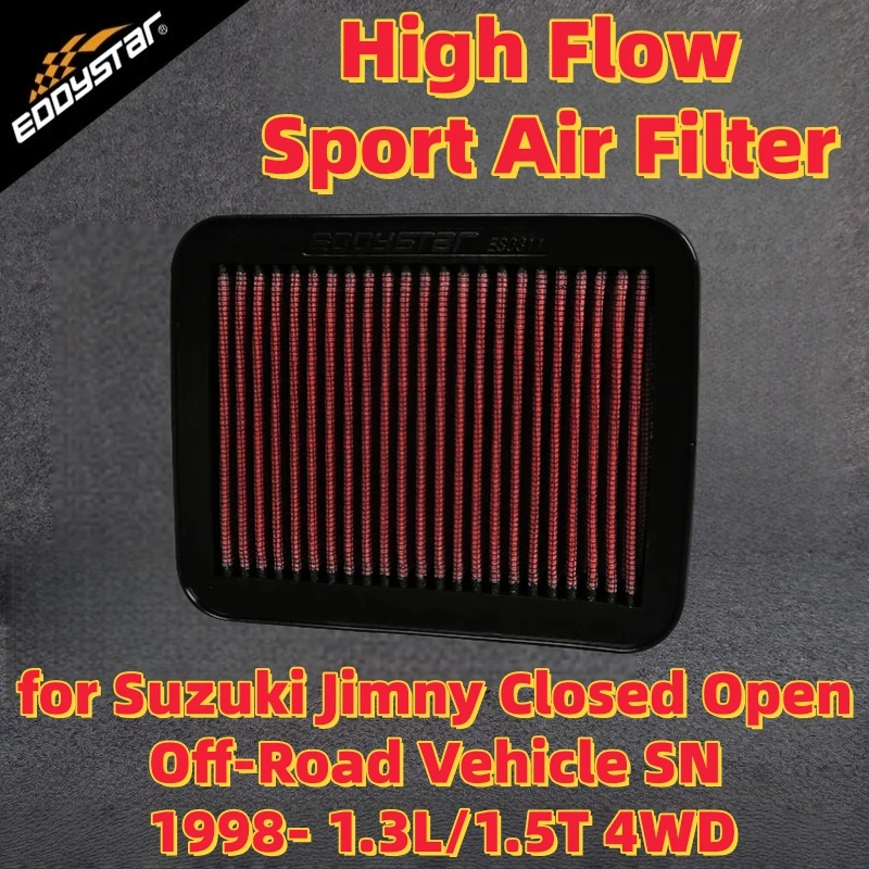 High Flow Sport Air Filter for Suzuki Jimny Closed Open Off-Road Vehicle SN 1998- 1.3L/1.5T 4WD Washable Racing Intake Filters