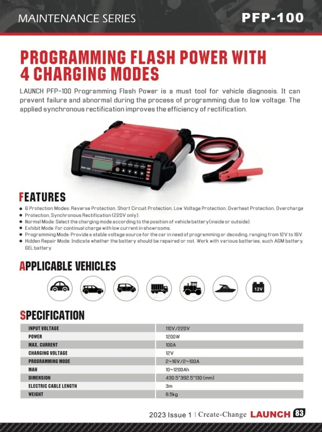 For Launch PFP-100 PFP100 ECU Programming Power supply and battery charger