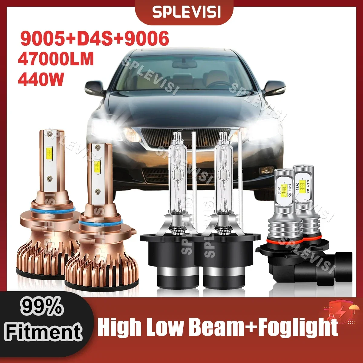 

LED Headlight 9005 High D4S Xenon Low Beam 9006 Foglight 6000K Bright White Bulbs For Lexus GS350 2007 2008 2009 2010 2011