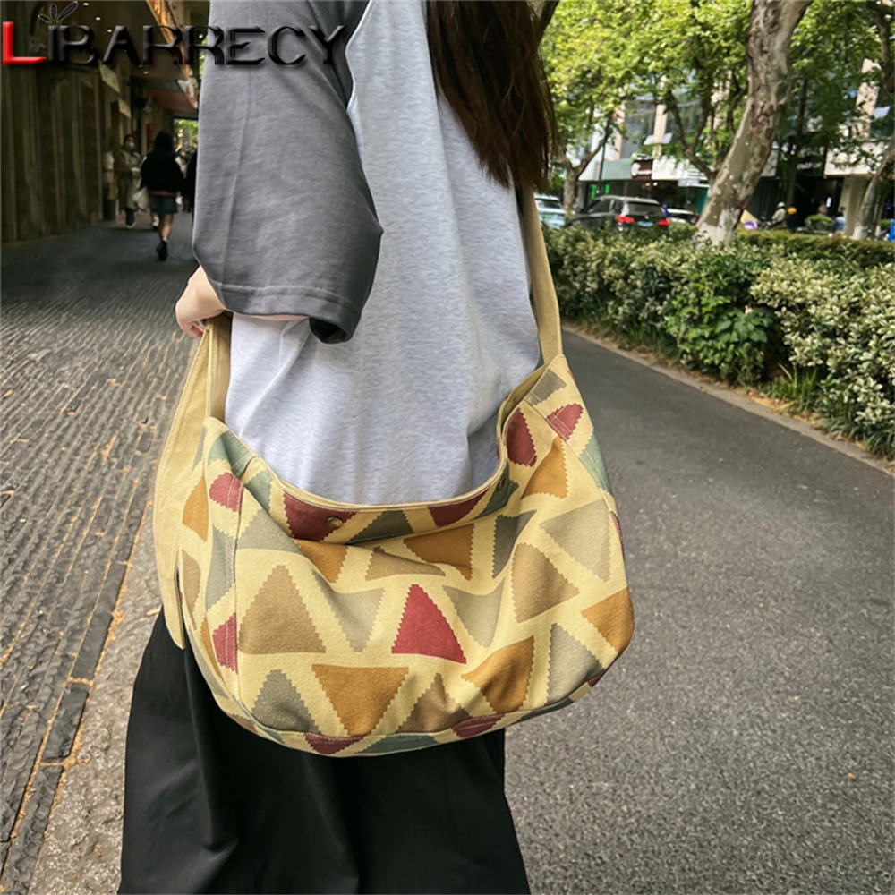 

Panelled Geometric Design Ladies Shoulder Bag Fashion Large Capacity High Quality Canvas Ladies Crossbody Bag Travel Bags Bolsos